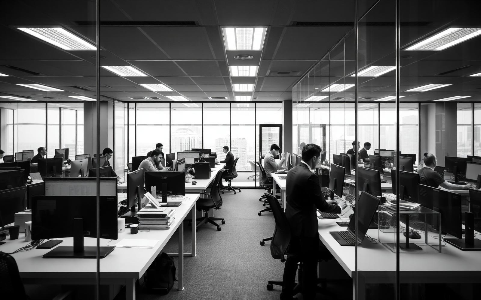 Oficina corporativa moderna en blanco y negro