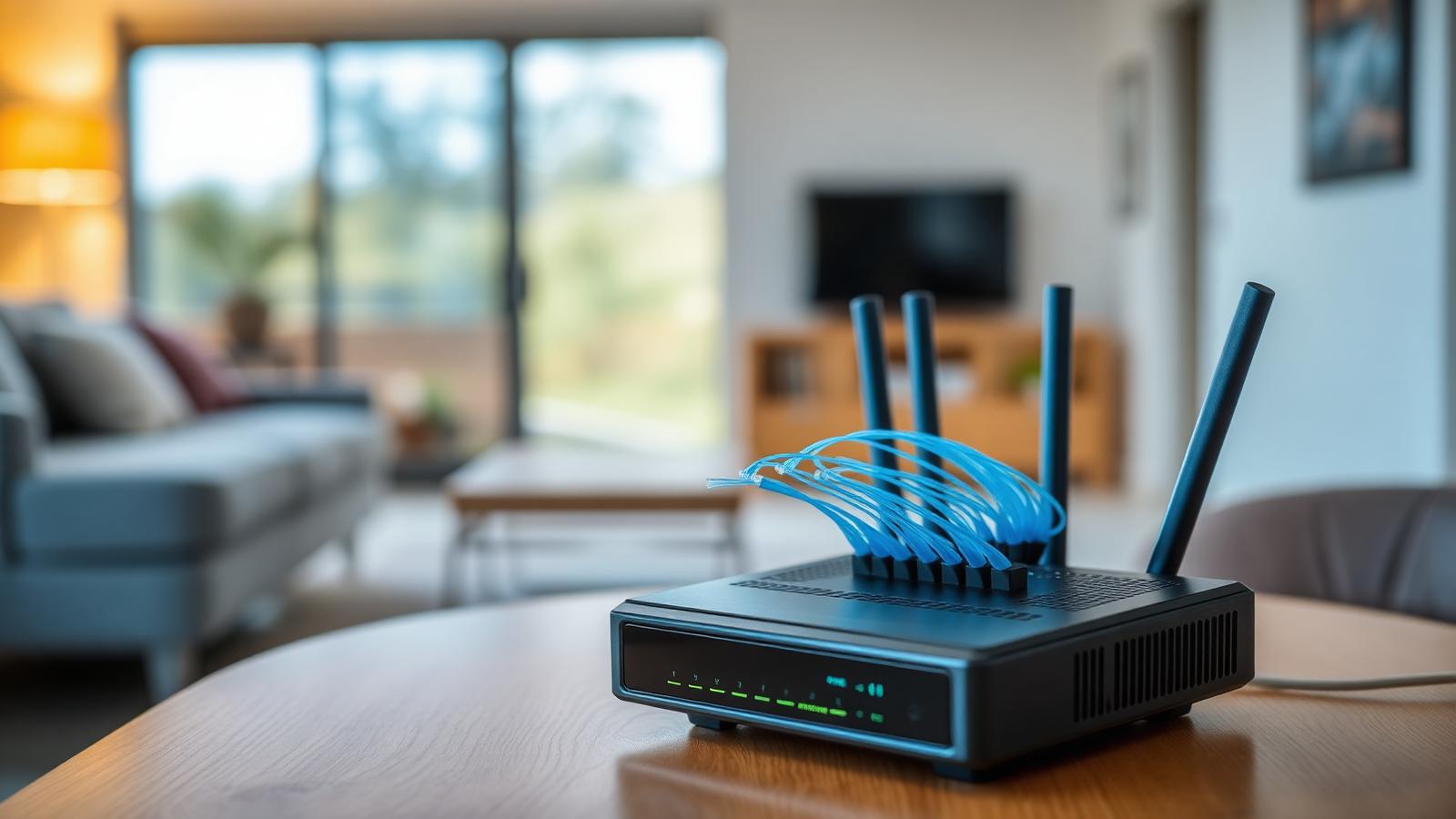 Router de fibra óptica en una sala moderna
