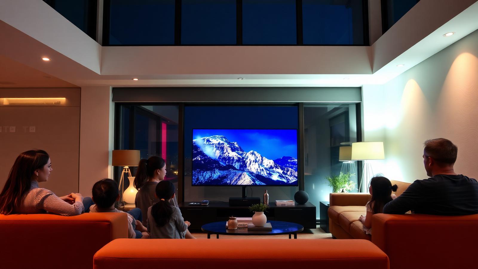 Familia viendo televisión en la sala